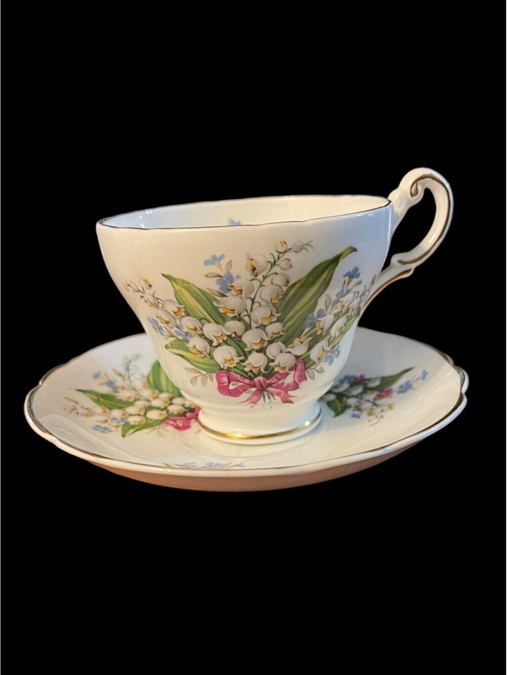 VTG Regency English Bone China Lily of Valley Floral Tea Cup & Saucer Gold Trim